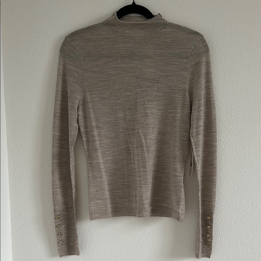 Merino Wool Button Sleeve Mockneck Top